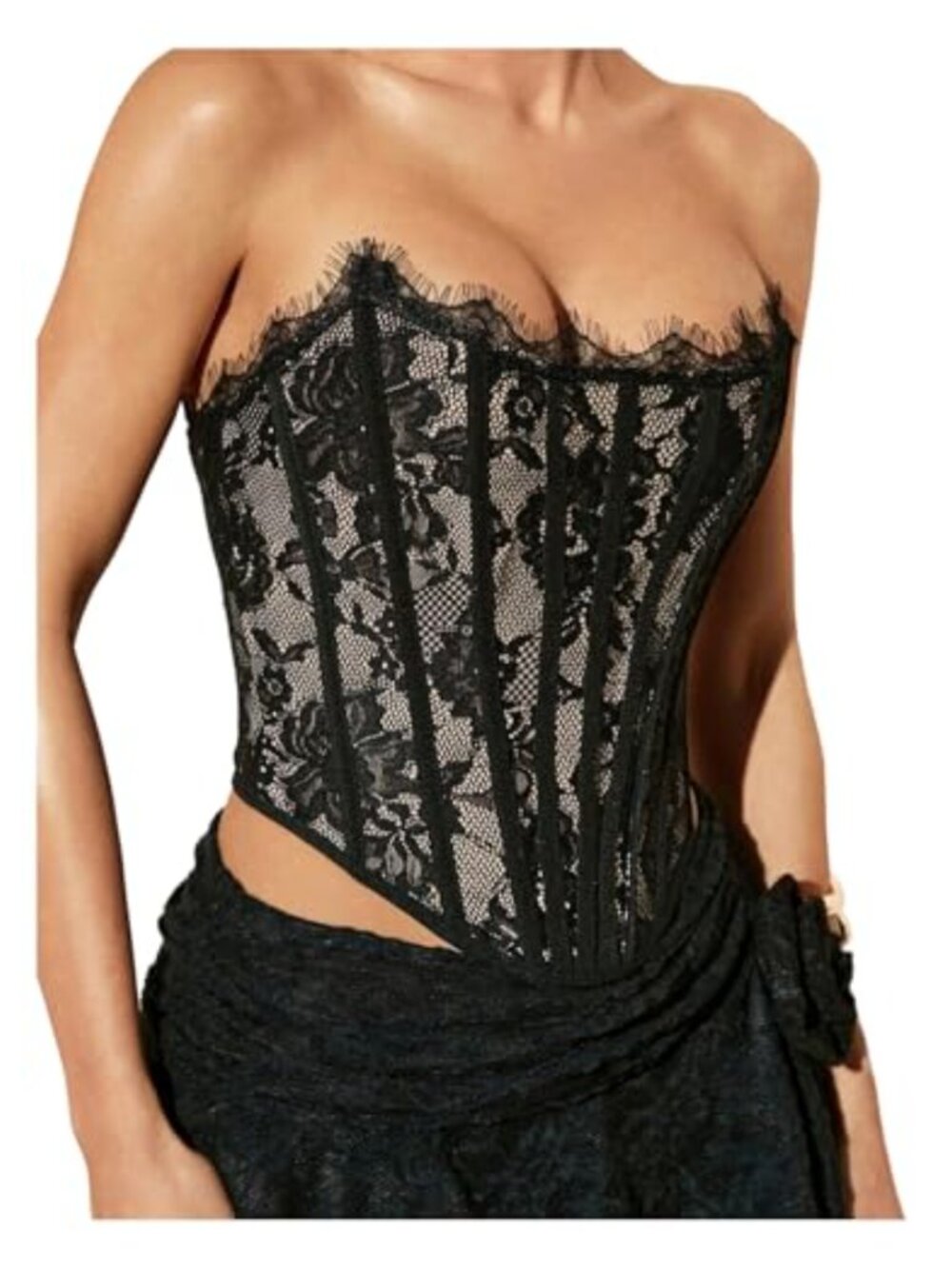 Lace Up Corset Bustier Strapless Crop Top Women's Clubwear